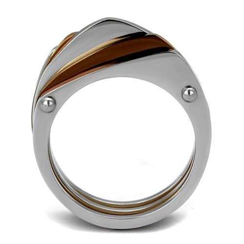 TK2404 - Two Tone IP Light Brown (IP Light coffee) Stainless Steel Ring with No Stone - Alamode - Flyclothing LLC