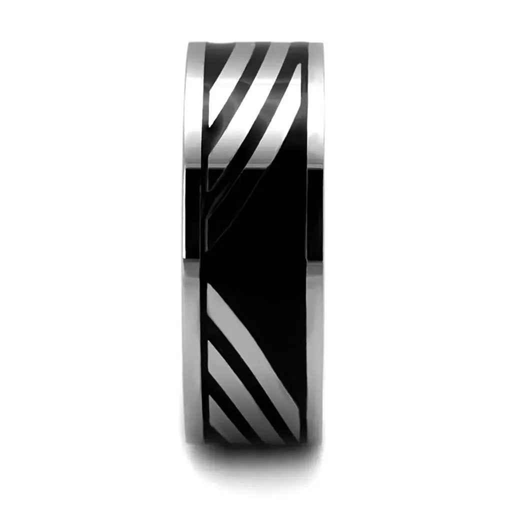 TK2411 - High polished (no plating) Stainless Steel Ring with Epoxy in Jet - Alamode - Flyclothing LLC