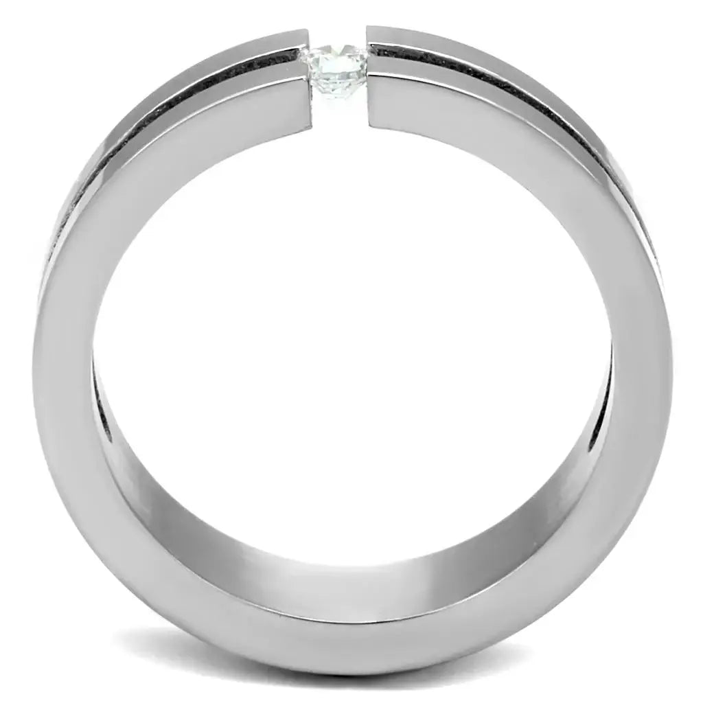 TK2412 - High polished (no plating) Stainless Steel Ring with AAA Grade CZ in Clear - Alamode - Flyclothing LLC