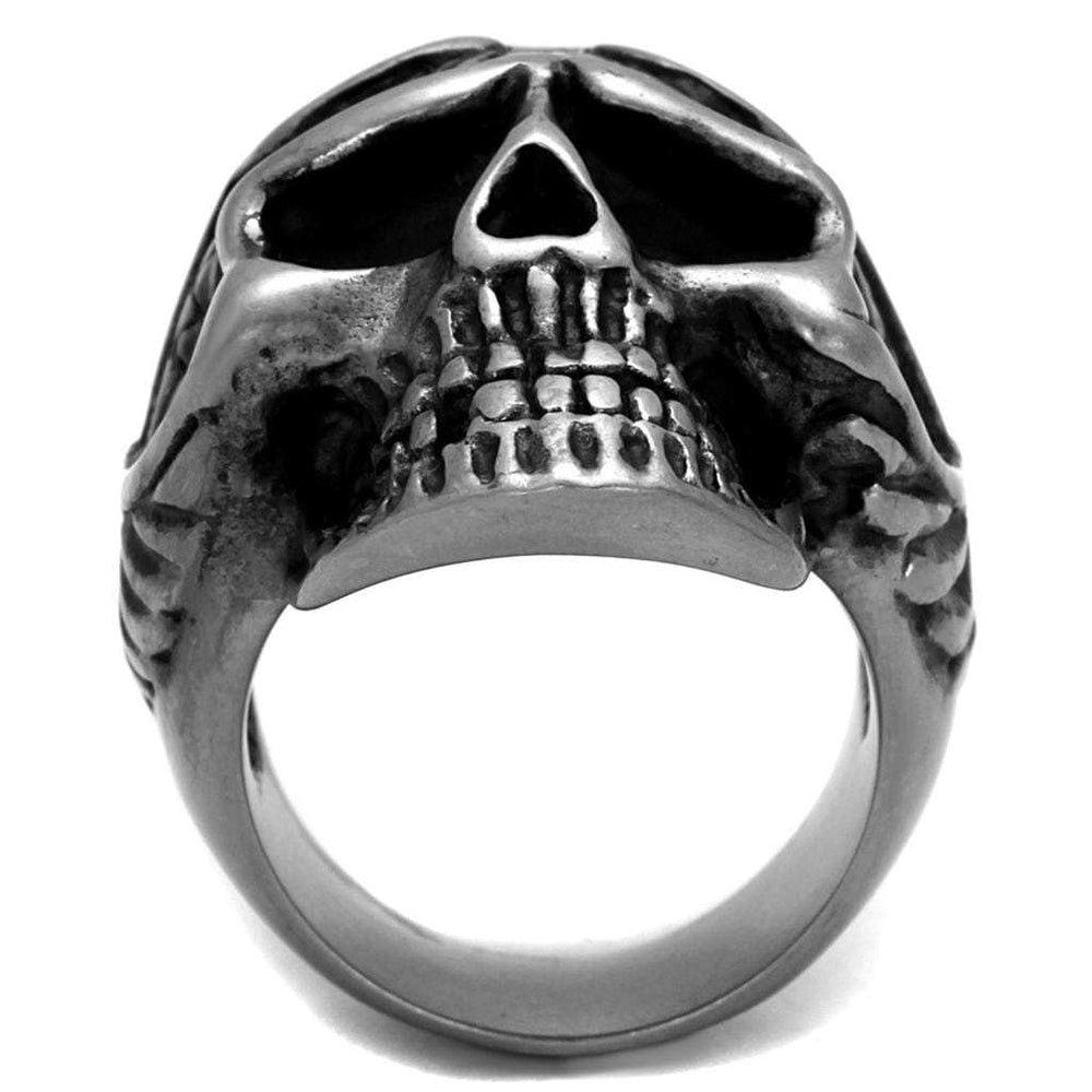 TK2414 - Antique Silver Stainless Steel Ring with Epoxy in Jet - Alamode - Flyclothing LLC