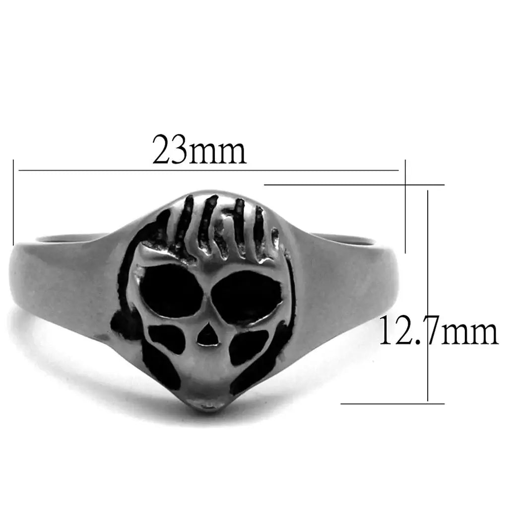 TK2417 - Antique Silver Stainless Steel Ring with Epoxy in Jet - Alamode - Flyclothing LLC