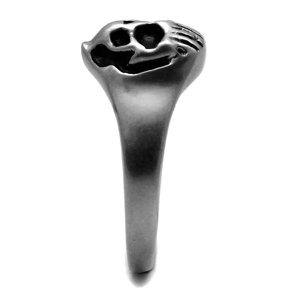 TK2417 - Antique Silver Stainless Steel Ring with Epoxy in Jet - Alamode - Flyclothing LLC