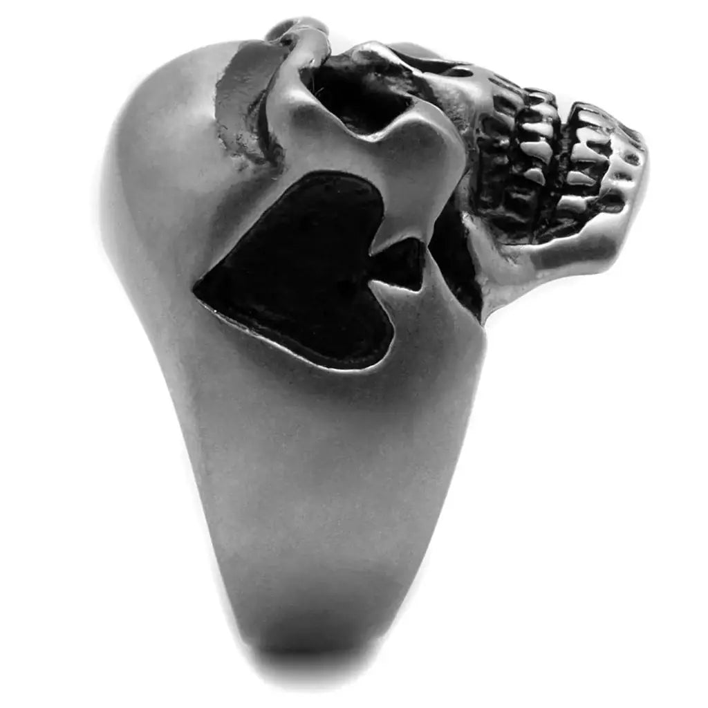 TK2419 - Antique Silver Stainless Steel Ring with Epoxy in Jet - Alamode - Flyclothing LLC
