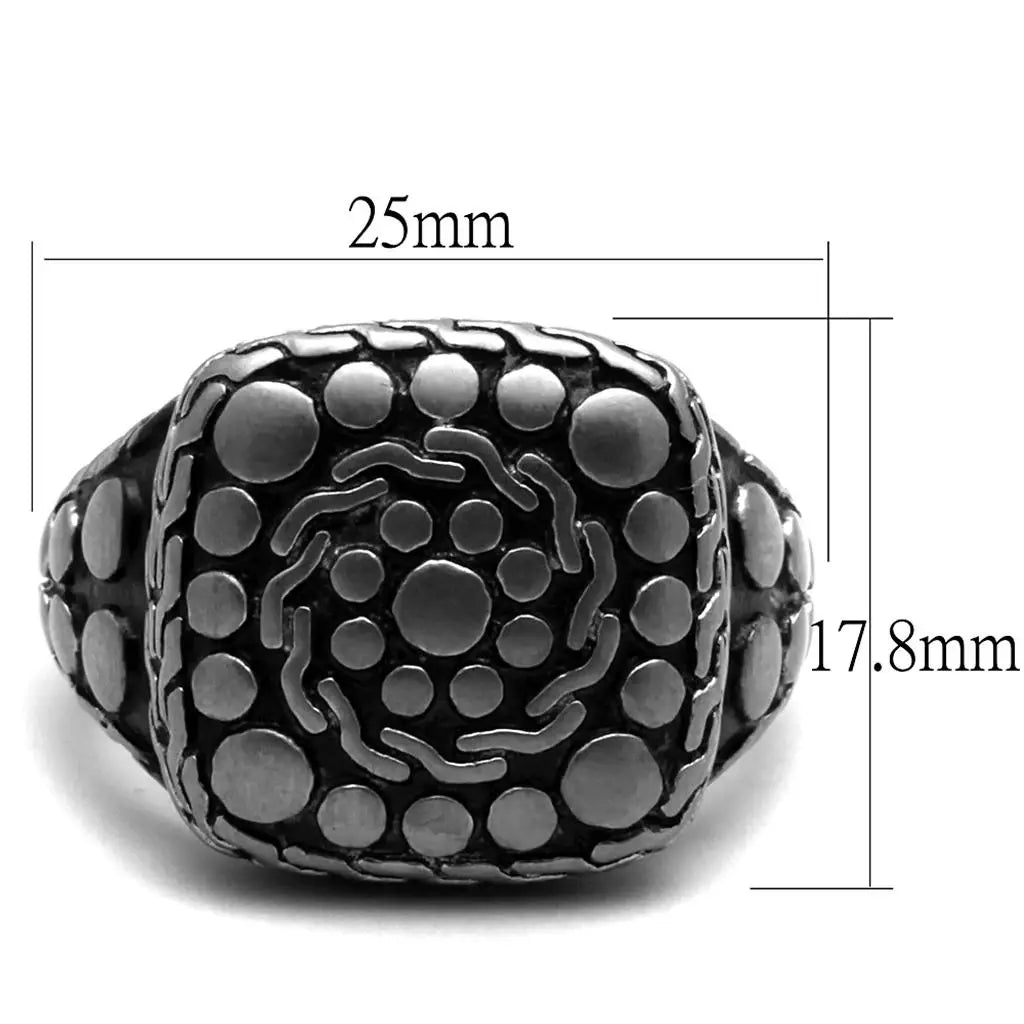 TK2420 - Antique Silver Stainless Steel Ring with Epoxy in Jet - Alamode - Flyclothing LLC