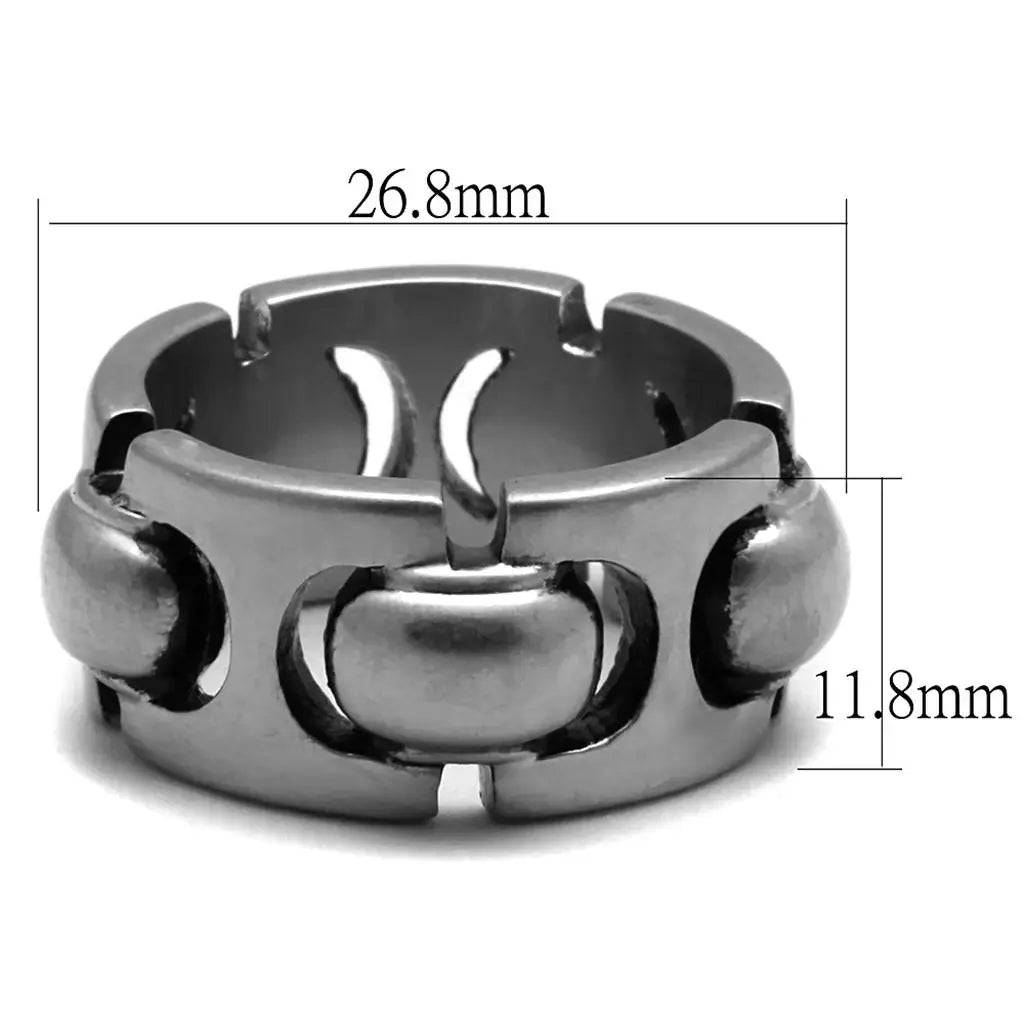 TK2421 - Antique Silver Stainless Steel Ring with Epoxy in Jet - Alamode - Flyclothing LLC