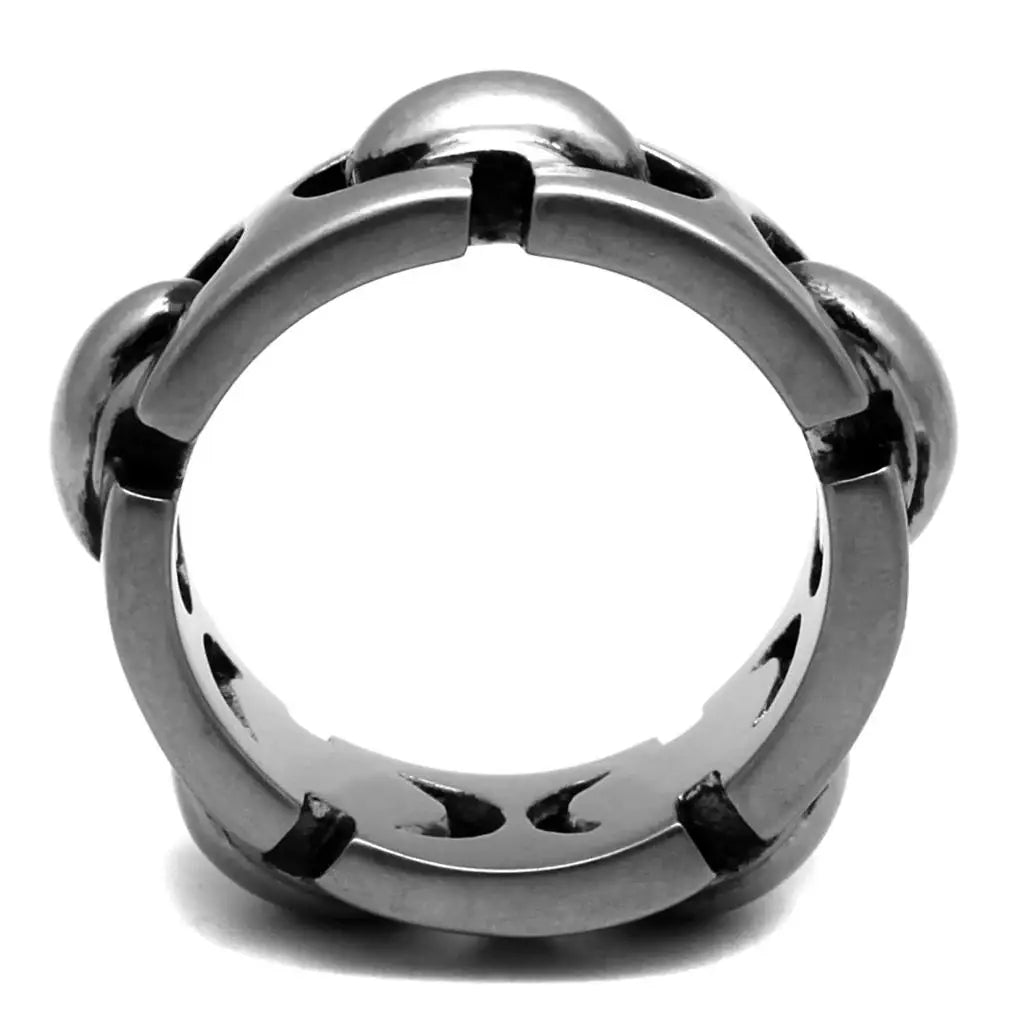 TK2421 - Antique Silver Stainless Steel Ring with Epoxy in Jet - Alamode - Flyclothing LLC