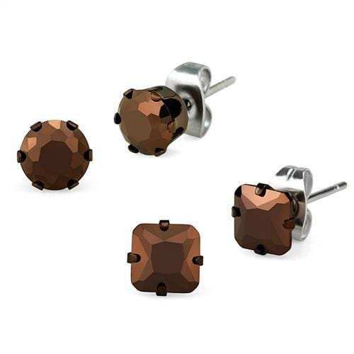 TK2443 - Two Tone IP Light Brown (IP Light coffee) Stainless Steel Earrings with AAA Grade CZ in Light Coffee - Alamode - Flyclothing LLC