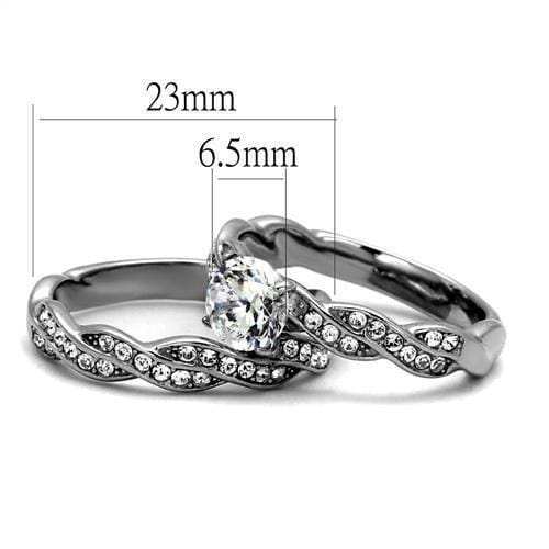 TK2475 - High polished (no plating) Stainless Steel Ring with AAA Grade CZ in Clear - Alamode - Flyclothing LLC