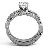 TK2475 - High polished (no plating) Stainless Steel Ring with AAA Grade CZ  in Clear