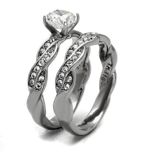 TK2475 - High polished (no plating) Stainless Steel Ring with AAA Grade CZ in Clear - Alamode - Flyclothing LLC