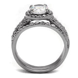 TK2476 - High polished (no plating) Stainless Steel Ring with AAA Grade CZ  in Clear - Alamode