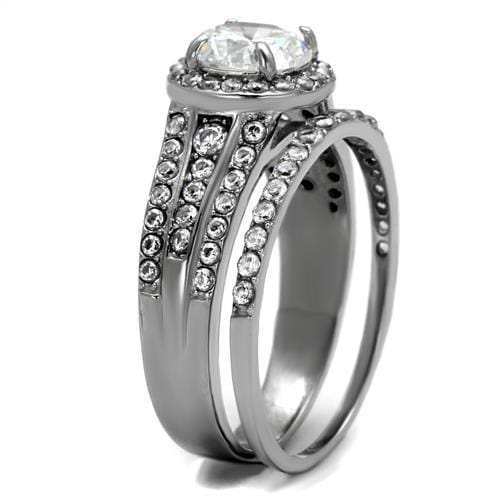 TK2476 - High polished (no plating) Stainless Steel Ring with AAA Grade CZ in Clear - Alamode - Flyclothing LLC