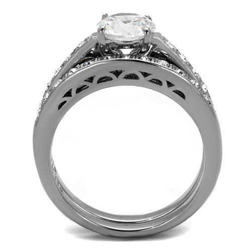 TK2477 - High polished (no plating) Stainless Steel Ring with AAA Grade CZ in Clear - Alamode - Flyclothing LLC