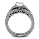 TK2477 - High polished (no plating) Stainless Steel Ring with AAA Grade CZ  in Clear - Alamode