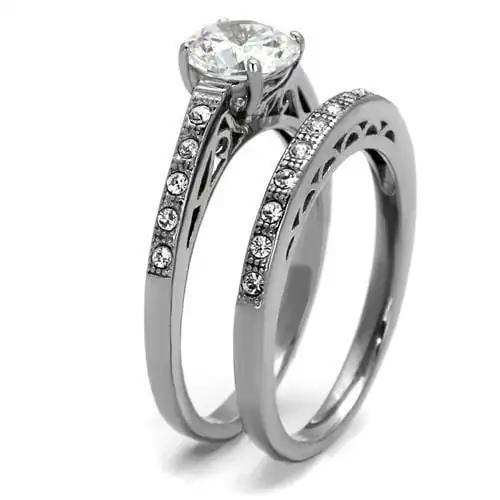 TK2477 - High polished (no plating) Stainless Steel Ring with AAA Grade CZ in Clear - Alamode - Flyclothing LLC