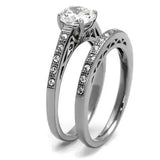 TK2477 - High polished (no plating) Stainless Steel Ring with AAA Grade CZ  in Clear - Alamode