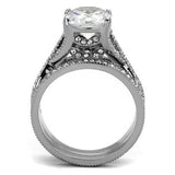 TK2478 - High polished (no plating) Stainless Steel Ring with AAA Grade CZ  in Clear - Alamode