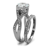 TK2478 - High polished (no plating) Stainless Steel Ring with AAA Grade CZ  in Clear - Alamode