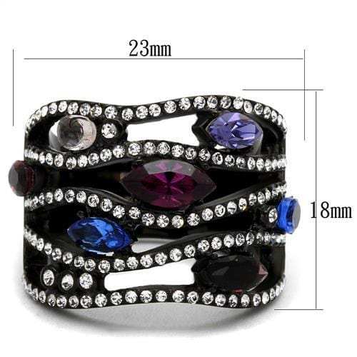 TK2480 - IP Black(Ion Plating) Stainless Steel Ring with Top Grade Crystal in Multi Color - Alamode - Flyclothing LLC