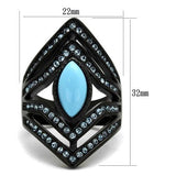 TK2482 - IP Black(Ion Plating) Stainless Steel Ring with Synthetic Turquoise in Sea Blue - Alamode