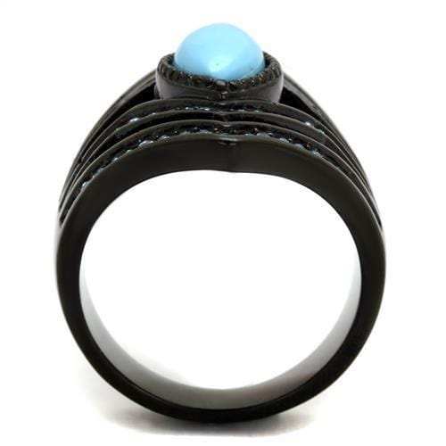TK2482 - IP Black(Ion Plating) Stainless Steel Ring with Synthetic Turquoise in Sea Blue - Alamode - Flyclothing LLC