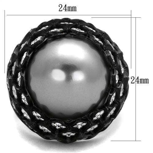 TK2483 - IP Black(Ion Plating) Stainless Steel Ring with Synthetic Pearl in Gray - Alamode - Flyclothing LLC