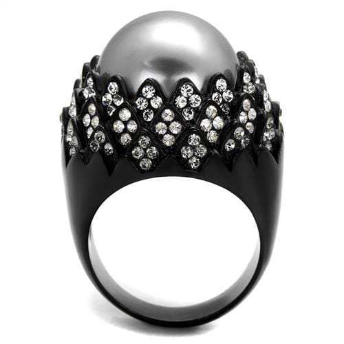 TK2483 - IP Black(Ion Plating) Stainless Steel Ring with Synthetic Pearl in Gray - Alamode - Flyclothing LLC
