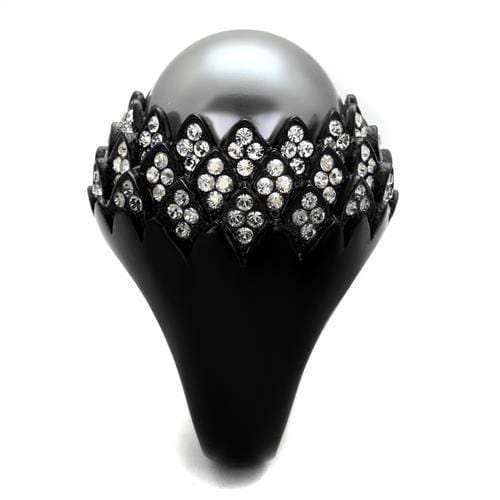 TK2483 - IP Black(Ion Plating) Stainless Steel Ring with Synthetic Pearl in Gray - Alamode - Flyclothing LLC