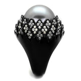TK2483 - IP Black(Ion Plating) Stainless Steel Ring with Synthetic Pearl in Gray - Alamode