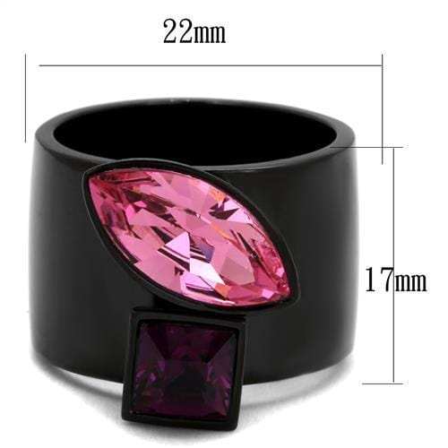 TK2484 - IP Black(Ion Plating) Stainless Steel Ring with Top Grade Crystal in Rose - Alamode - Flyclothing LLC