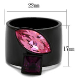 TK2484 - IP Black(Ion Plating) Stainless Steel Ring with Top Grade Crystal  in Rose - Alamode