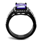 TK2486 - IP Black(Ion Plating) Stainless Steel Ring with AAA Grade CZ  in Tanzanite - Alamode