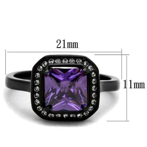 TK2487 - IP Black(Ion Plating) Stainless Steel Ring with AAA Grade CZ in Amethyst - Alamode - Flyclothing LLC
