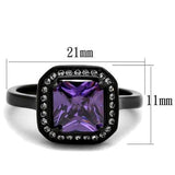 TK2487 - IP Black(Ion Plating) Stainless Steel Ring with AAA Grade CZ  in Amethyst - Alamode