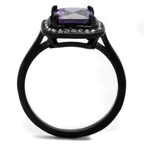 TK2487 - IP Black(Ion Plating) Stainless Steel Ring with AAA Grade CZ in Amethyst - Alamode - Flyclothing LLC