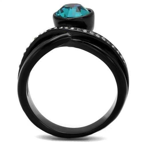 TK2488 - IP Black(Ion Plating) Stainless Steel Ring with Top Grade Crystal in Blue Zircon - Alamode - Flyclothing LLC