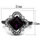 TK2489 - Two-Tone IP Black Stainless Steel Ring with Top Grade Crystal  in Fuchsia - Alamode