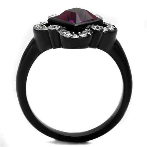 TK2489 - Two-Tone IP Black Stainless Steel Ring with Top Grade Crystal in Fuchsia - Alamode - Flyclothing LLC