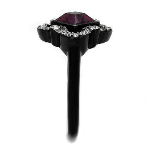 TK2489 - Two-Tone IP Black Stainless Steel Ring with Top Grade Crystal in Fuchsia - Alamode - Flyclothing LLC