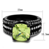 TK2491 - IP Black(Ion Plating) Stainless Steel Ring with AAA Grade CZ  in Apple Green color - Alamode