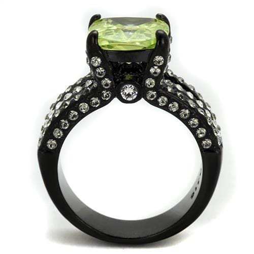 TK2491 - IP Black(Ion Plating) Stainless Steel Ring with AAA Grade CZ in Apple Green color - Alamode - Flyclothing LLC