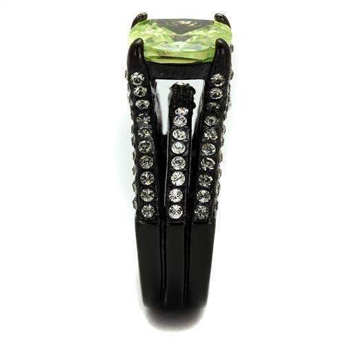 TK2491 - IP Black(Ion Plating) Stainless Steel Ring with AAA Grade CZ in Apple Green color - Alamode - Flyclothing LLC