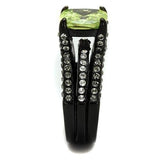 TK2491 - IP Black(Ion Plating) Stainless Steel Ring with AAA Grade CZ  in Apple Green color - Alamode