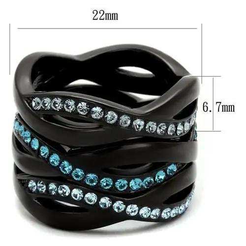 TK2492 - IP Black(Ion Plating) Stainless Steel Ring with Top Grade Crystal in Sea Blue - Alamode - Flyclothing LLC