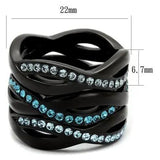 TK2492 - IP Black(Ion Plating) Stainless Steel Ring with Top Grade Crystal  in Sea Blue - Alamode