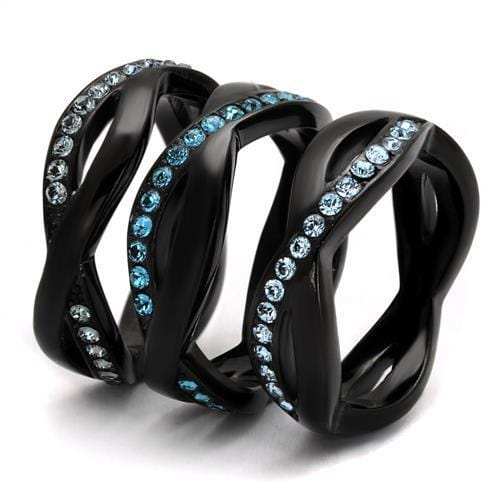TK2492 - IP Black(Ion Plating) Stainless Steel Ring with Top Grade Crystal in Sea Blue - Alamode - Flyclothing LLC