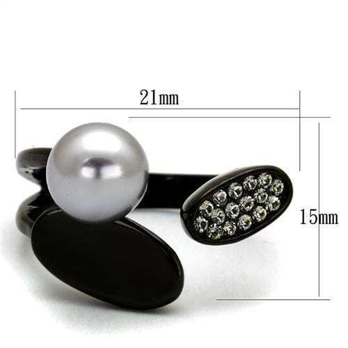 TK2493 - IP Black(Ion Plating) Stainless Steel Ring with Synthetic Pearl in Gray - Alamode - Flyclothing LLC