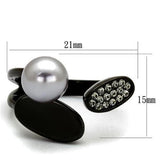 TK2493 - IP Black(Ion Plating) Stainless Steel Ring with Synthetic Pearl in Gray - Alamode