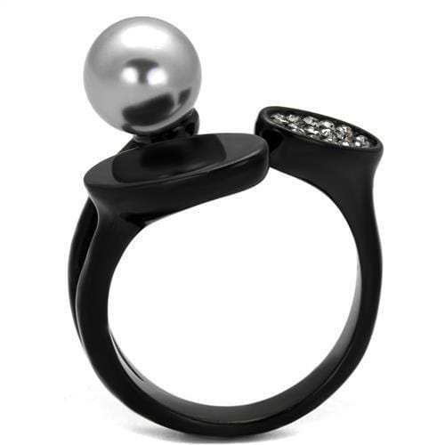 TK2493 - IP Black(Ion Plating) Stainless Steel Ring with Synthetic Pearl in Gray - Alamode - Flyclothing LLC