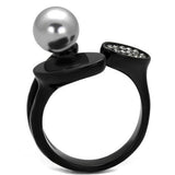 TK2493 - IP Black(Ion Plating) Stainless Steel Ring with Synthetic Pearl in Gray - Alamode